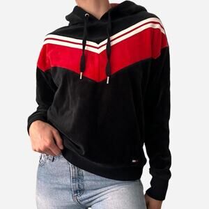Tommy Hilfiger striped hoodie sweatshirt drawstring velvety - size small